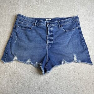 Women's Good American 24W Cut Off Distressed High Rise Button Fly Denim‎ Shorts